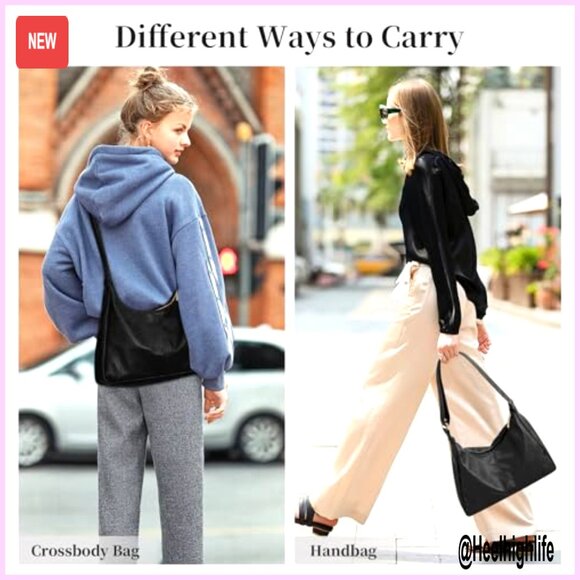 Large Vegan Leather Hobo Crossbody Bag Adjustable Strap Multi-Pocket - Picture 6 of 7